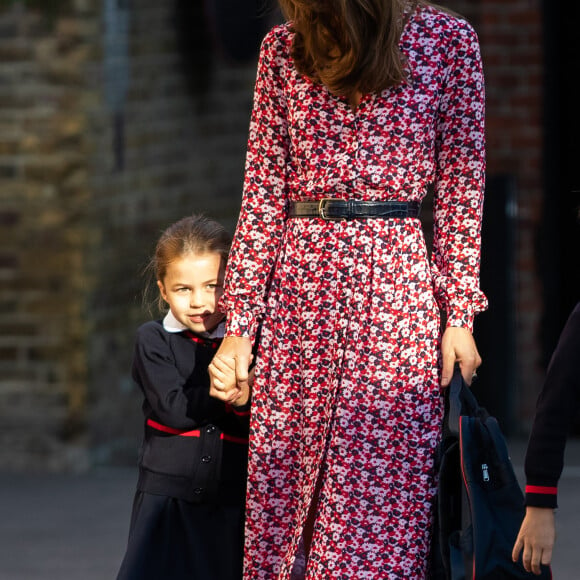 Le prince William, duc de Cambridge, et Catherine (Kate) Middleton, duchesse de Cambridge, accompagnent le prince George et la princesse Charlotte pour leur rentrée scolaire à l'école Thomas's Battersea à Londres, Royaume Uni, le 5 septembre 2019.