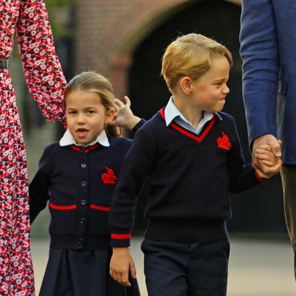 Le prince William, duc de Cambridge, et Catherine (Kate) Middleton, duchesse de Cambridge, accompagnent le prince George et la princesse Charlotte pour leur rentrée scolaire à l'école Thomas's Battersea à Londres, Royaume Uni, le 5 septembre 2019.