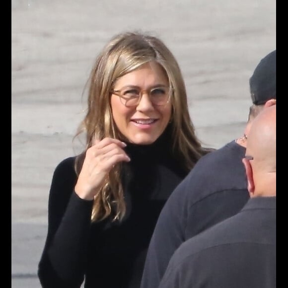 Jennifer Aniston et Steve Carell sur le tournage de "The Morning Show" à Los Angeles, le 21 mars 2019.