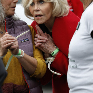 Jane Fonda a été arrêtée pour la troisième fois en trois semaines lors d'une manifestation pour le climat devant le Capitole à Washington le 25 octobre 2019 avec le mouvement Fire Drill Fridays.