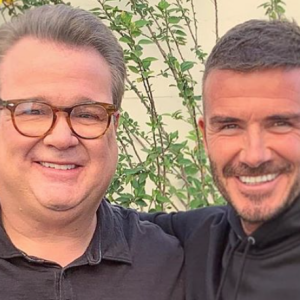 Eric Stonestreet et David Beckham en tournage pour un futur épisode de la série Modern Family. Octobre 2019.