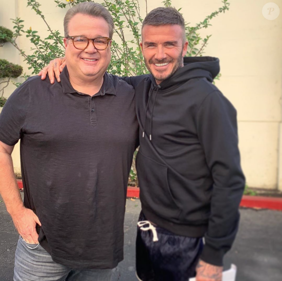Eric Stonestreet et David Beckham en tournage pour un futur épisode de la série Modern Family. Octobre 2019.