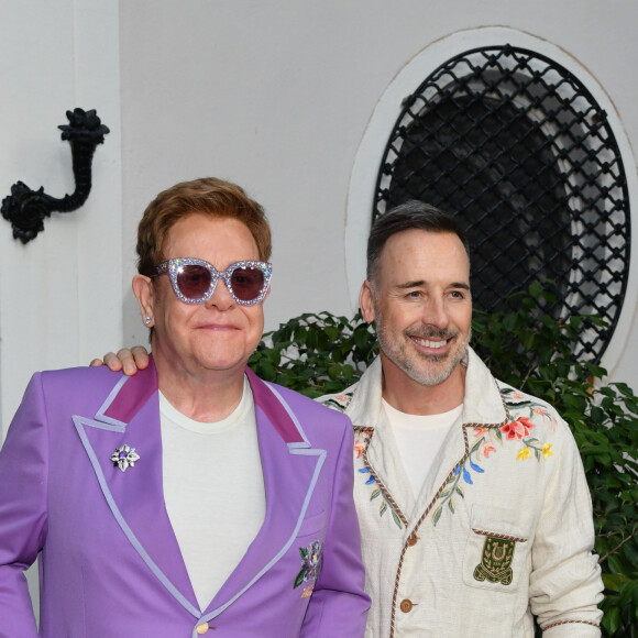Elton John et son mari David Furnish à la Midsummer Party au profit de la Elton John Aids Fondation à la Villa Dorane au Cap d'Antibes en France, le 24 juillet 2019. © Bruno Bebert/Bestimage
