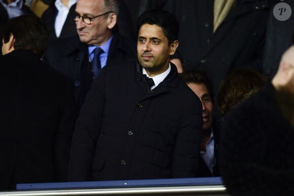 Nasser al-Khelaïfi dans les tribunes lors du match de Ligue 1 "PSG - OM (4-0)" au Parc des Princes, le 27 octobre 2019.