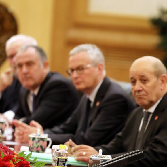 Didier Guillaume, Bruno Le Maire, Jean-Yves Le Drian, Emmanuel Macron - Entretien du président de la république française Emmanuel Macron avec le président de la République populaire de Chine, XI Jinping dans la Grande Salle Est à Pékin en Chine le 6 novembre 2019. © Dominique Jacovides/Bestimage