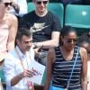 Marie-José Perec et son compagnon Sébastien Foucras dans les tribunes lors des internationaux de France de Roland Garros à Paris, France, le 1er juin 2017. © Jacovides-Moreau/Bestimage