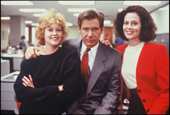 Melanie Griffith, Harrison Ford et Sigourney Weaver sur le tournage de "Working Girl" en 1989