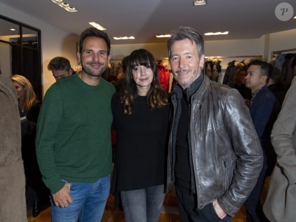 Exclusif - Christophe Michalak, sa femme Delphine Michalak et Jean Luc Lemoine lors de la soirée "La Canadienne X Nobis" pour le lancement de la nouvelle collection Nobis dans leur nouvelle boutique au 39 rue du Four à Paris, le 13 novembre 2019. © Pierre Perusseau / Bestimage