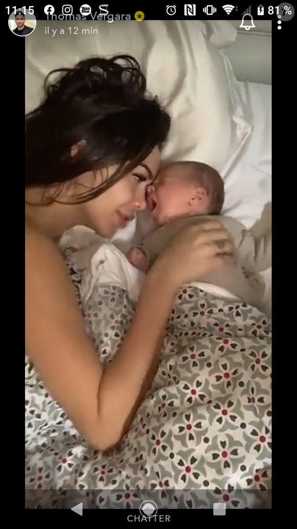 Nabilla Benattia et Thomas Vergara dévoilent en partie le visage de son fils Milann sur Snapchat, le 25 octobre 2019