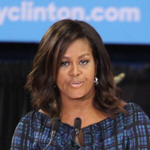 Michelle Obama en plein discours devant les étudiants de l'université de LaSalle à Philadelphie, le 28 septembre 2016