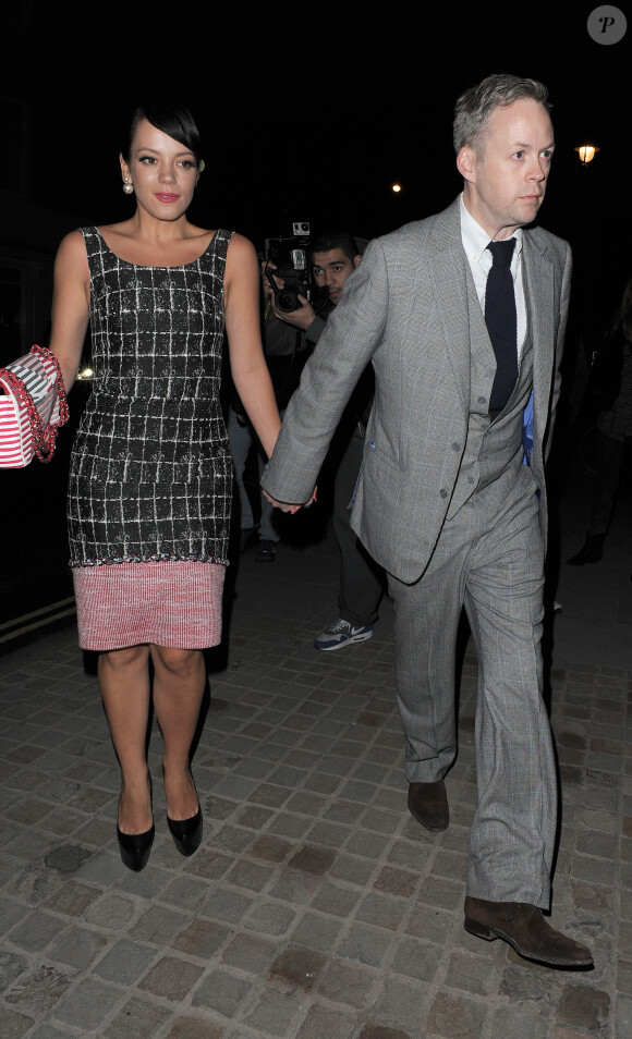 Lily Allen et Sam Cooper arrivant à une soirée à la Chiltern Firehouse à Londres le 16 février 2014