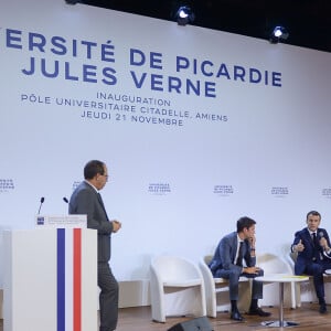 Frédérique Vidal, ministre de l'enseignement supérieur, de la recherche et de l'innovation - Le président Emmanuel Macron inaugure le nouveau pôle universitaire de la Citadelle et échanges avec des étudiants à l'Université de Picardie Jules Vernes à Amiens le 21 novembre 2019. © Isa Harsin / Pool / Bestimage