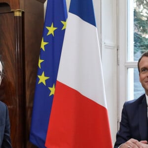 Le Président de la république française Emmanuel Macron reçoit Jean-Pierre Farandou, PDG de la SNCF, en présence de Jean-Baptiste Djebbari, secrétaire d'état aux transports et la préfete de la Meuse, Muriel Nguyen à la préfecture de Amiens, France. Le 22 novembre 2019. © Stéphane Lemouton / Bestimage