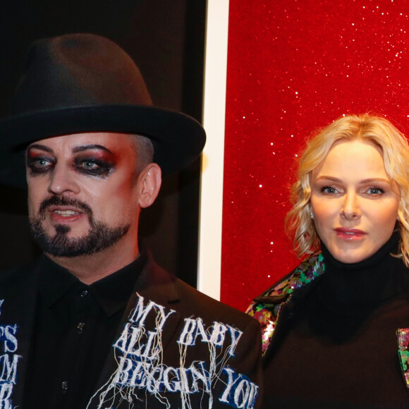 Exclusif - Boy George, la princesse Charlene de Monaco lors du vernissage de l'exposition de Boy George "Scarman and other imperfection" à la Galerie GM Design à Monaco le 15 novembre 2019. © Claudia Albuquerque / Bestimage