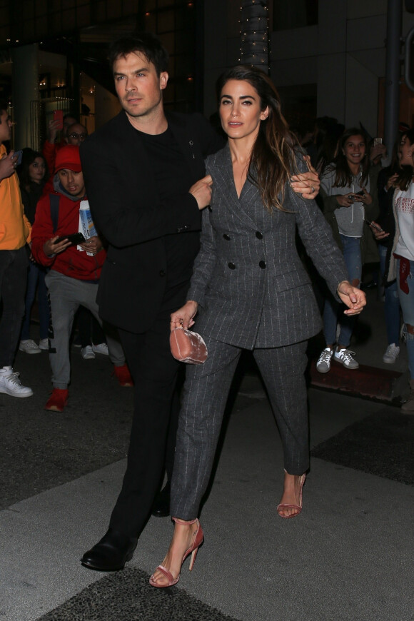 Nikki Reed et son mari Ian Somerhalder à la sortie de la soirée "Giorgio Armani Pré-Oscar Party" à Beverly Hills. Los Angeles, le 23 février 2019.
