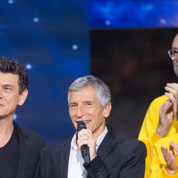 Marc Lavoine, Nagui - Deuxième jour de la 33ème édition du Téléthon au Parc de la Villette à Paris le 7 décembre 2019. Le compteur de la 33ème édition du Téléthon a atteint 74,6 millions d'euros dimanche 8 décembre, en hausse par rapport à l'édition 2018 où l'événement caritatif avait été bousculé par la mobilisation des "gilets jaunes". © Tiziano Da Silva/Bestimage07/12/2019 - Paris