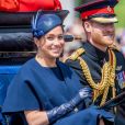 Le prince Harry, duc de Sussex, et Meghan Markle, duchesse de Sussex, première apparition publique de la duchesse depuis la naissance du bébé royal Archie lors de la parade Trooping the Colour 2019, célébrant le 93ème anniversaire de la reine Elisabeth II, au palais de Buckingham, Londres, le 8 juin 2019.