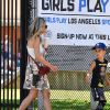 Exclusif - Sarah Michelle Gellar et son mari Freddie Prinze Jr. sont allés déposer leur fille Charlotte à son cours de basket à Santa Monica. Leur fils Rocky James était également du voyage, le 20 juillet 2019.