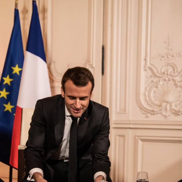 Le président de la République française Emmanuel Macron et Evan Spiegel, fondateur du groupe Snap, lors du sommet Choose France au Château de Versailles. Le 21 janvier 2019. © Laurence Geai / Pool / Bestimage