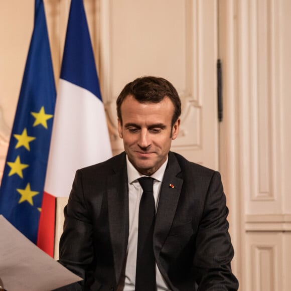 Le président de la République française Emmanuel Macron et Evan Spiegel, fondateur du groupe Snap, lors du sommet Choose France au Château de Versailles. Le 21 janvier 2019. © Laurence Geai / Pool / Bestimage