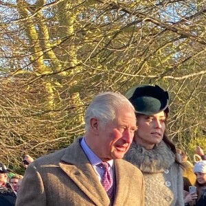 Le prince Charles, prince de Galles, Kate Middleton, duchesse de Cambridge, la princesse Charlotte, le prince William, duc de Cambridge et le prince George assistent à la messe de Noël en l'église Sainte-Marie-Madeleine à Sandringham au Royaume-Uni, le 25 décembre 2019.