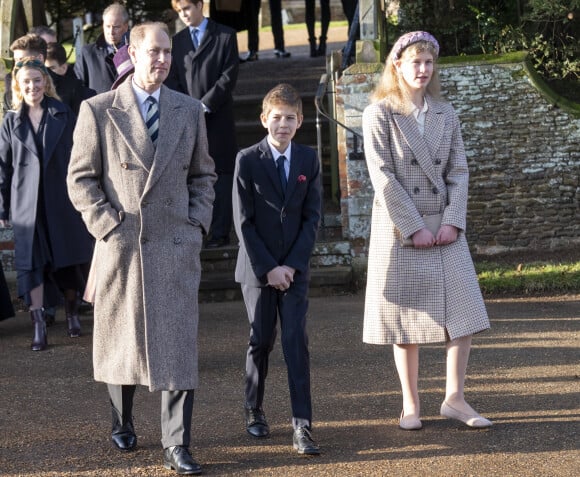 Le prince Edward, comte de Wessex, James Mountbatten-Windsor, Louise Mountbatten-Windsor (Lady Louise Windsor) lors de la messe de Noël en l'église Sainte-Marie-Madeleine à Sandringham au Royaume-Uni, le 25 décembre 2019.