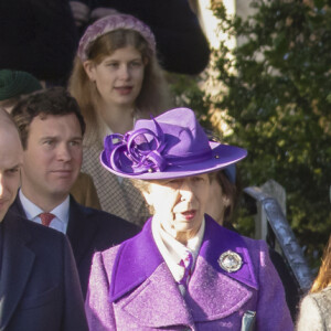 Le prince William, duc de Cambridge, et Catherine (Kate) Middleton, duchesse de Cambridge, la princesse Charlotte de Cambridge et la princesse Anne lors de la messe de Noël en l'église Sainte-Marie-Madeleine à Sandringham au Royaume-Uni, le 25 décembre 2019.