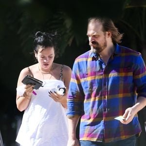 Lily Allen, en bikini léopard, et son compagnon David Harbour se relaxent dans un club de Miami le 4 décembre 2019.