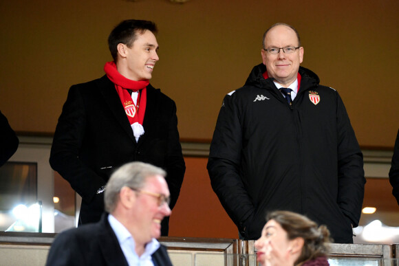 Louis Ducruet et son oncle le prince Albert II de Monaco durant la rencontre de Ligue 1 opposant Monaco à Lille au Stade Louis de Monaco. Le 21 décembre 2019. Les monégasques ont remporté la rencontre par 5 buts à 1, alors que 3 jours plus tôt Lille a éliminé l'équipe du Rocher de la Coupe de la Ligue, par 3 buts à 0. © Bruno Bebert / Bestimage