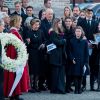 La famille royale de Norvège sur le parvis de la cathédrale d'Oslo lors des obsèques d'Ari Behn, le 3 janvier 2020. Ecrivain, artiste visuel et ex-époux de la princesse Märtha Louise de Norvège, mère de leurs trois filles, Ari Behn s'est donné la mort au moment de Noël.