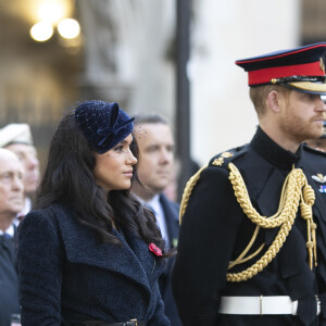 Le prince Harry, duc de Sussex, et Meghan Markle, duchesse de Sussex, assistent au 91ème 'Remembrance Day', une cérémonie d'hommage à tous ceux qui sont battus pour la Grande-Bretagne, à Westminster Abbey, le 7 novembre 2019.