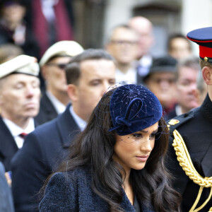 Le prince Harry, duc de Sussex, et Meghan Markle, duchesse de Sussex, assistent au 91ème 'Remembrance Day', une cérémonie d'hommage à tous ceux qui sont battus pour la Grande-Bretagne, à Westminster Abbey, le 7 novembre 2019.