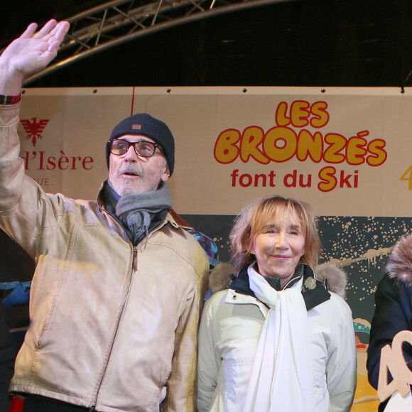 Bruno Moynot, Thierry Lhermitte, Gérard Jugnot, Marie-Anne Chazel et le réalisateur Patrice Leconte et le producteur Yves Rousset-Rouard - 40ème anniversaire des "Bronzés font du ski", avec la présence des acteurs et du réalisateur à Val d'Isère le 11 Janvier 2020. © Pascal Fayolle / Bestimage.