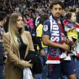 Marquinhos avec sa femme Carol Cabrino et leur fille Maria - Le PSG célèbre son titre de Champion de France 2019 au Parc ders Princes à Paris, le 18 mai 2019. © Marc Ausset-Lacroix/Bestimage
