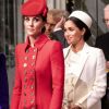 Catherine Kate Middleton, duchesse de Cambridge, Meghan Markle, enceinte, duchesse de Sussex lors de la messe en l'honneur de la journée du Commonwealth à l'abbaye de Westminster à Londres le 11 mars 2019.