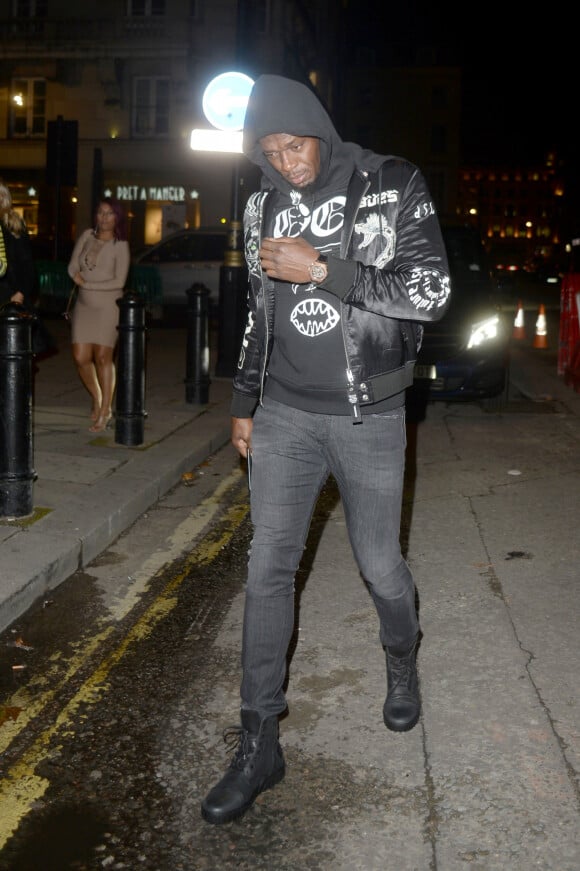 Usain Bolt arrive au club Tape à Londres, le 8 octobre 2019.