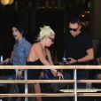 Exclusif  - Lady Gaga embrasse son ingénieur son, Dan Horton, au restaurant Granville à Studio City, Los Angeles, le 28 juillet 2019. Cinq mois après sa rupture de fiançailles avec C.Carino, la chanteuse de 33 ans aurait-elle retrouvé l'amour? Loin de vouloir se cacher, le duo était installé en terrasse du restaurant. Daniel Horton a 37 ans et selon sa page LinkedIn, s'est son ingénieur son depuis novembre 2018 mais ils travaillent ensemble depuis mars 2018, pour la préparation de la résidence de la chanteuse à Las Vegas.
