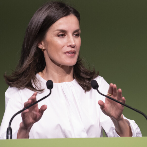 La reine Letizia d'Espagne, présidente d'honneur de l'Association espagnole contre le cancer, présidait le 4 février 2020 au IXe Forum contre le cancer à Madrid, dans le cadre de la Journée mondiale de la lutte contre la maladie.