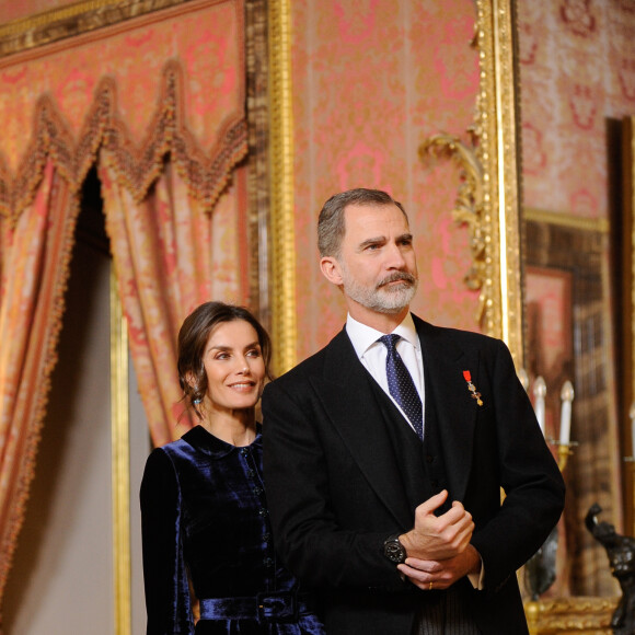 Le roi Felipe VI et la reine Letizia d'Espagne donnent une réception organisée pour le corps diplomatique au palais royal à Madrid, le 5 février 2020.  Spanish Kings Felipe VI and Letizia Ortiz during reception to the diplomatic corps accredited in Spain on Wednesday, 05 February 2020.05/02/2020 - Madrid