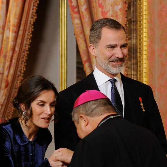 Le roi Felipe VI et la reine Letizia d'Espagne donnent une réception organisée pour le corps diplomatique au palais royal à Madrid, le 5 février 2020.  Spanish Kings Felipe VI and Letizia Ortiz during reception to the diplomatic corps accredited in Spain on Wednesday, 05 February 2020.05/02/2020 - Madrid