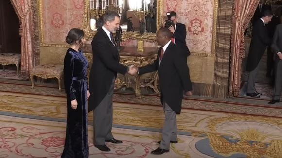 Le roi Felipe VI et la reine Letizia d'Espagne le 5 février 2020 au palais royal à Madrid lors de la réception du corps diplomatique.