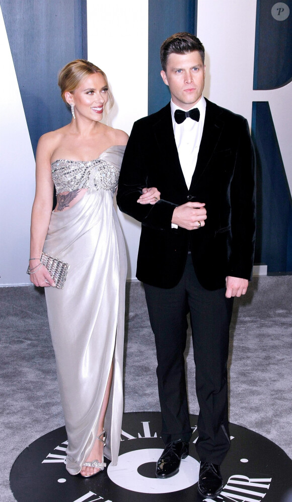 Scarlett Johansson et son fiancé Colin Jost - People à la soirée "Vanity Fair Oscar Party" après la 92ème cérémonie des Oscars 2019 au Wallis Annenberg Center for the Performing Arts à Los Angeles, le 9 février 2020.