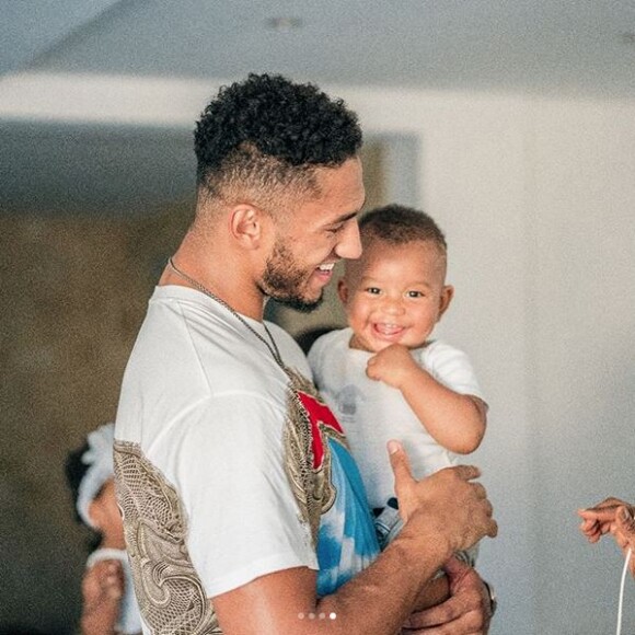 Tony Yoka et Estelle Mossely fêtent le 1er anniversaire de leur fils, Ali. Août 2018.