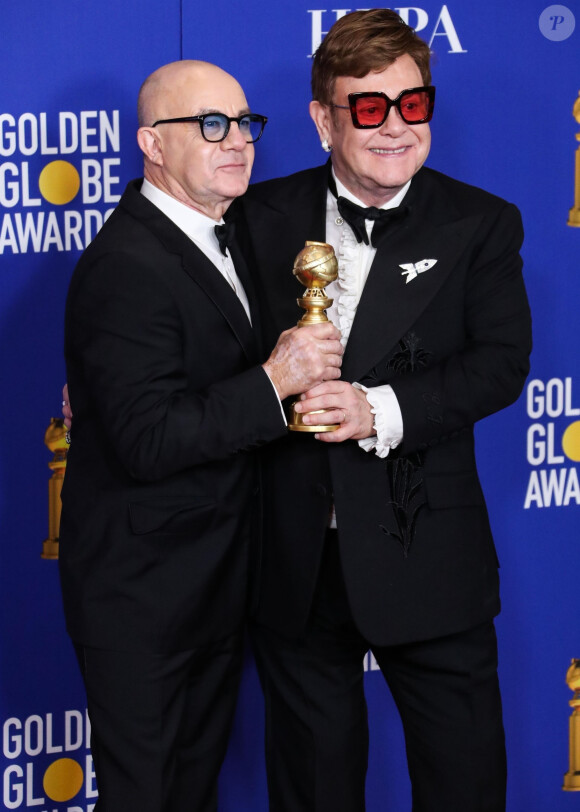 Bernie Taupin, Elton John lors de la Press Room de la 77ème cérémonie annuelle des Golden Globe Awards au Beverly Hilton Hotel à Los Angeles le 5 janvier 2020.