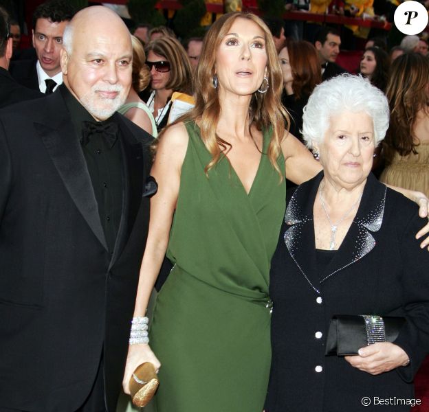 René Angelil, Céline Dion et sa mère Thérèse aux Oscars le 25 février 2007 à Los Angeles.