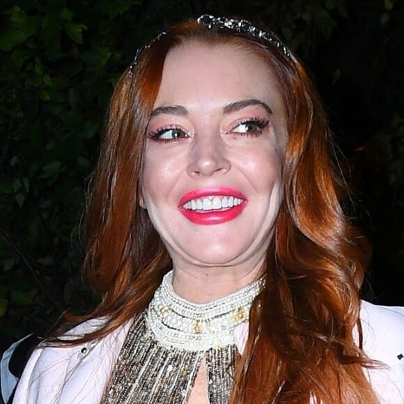 Lindsay Lohan arrive à l'hôtel Mercer avec sa soeur Aliana et sa mère Dina à New York, le 25 octobre 2019