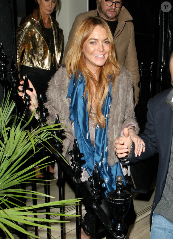 Lindsay Lohan à la sortie du restaurant "nozomi" à Londres, le 9 octobre 2014