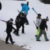 Exclusif - Joy Hallyday, Jade Hallyday et Mathilde Balland - Laeticia Hallyday et son compagnon Pascal Balland lors d'une journée au ski à la station "Big Sky" dans le Montana avec leurs filles respectives, le 16 février 2020.