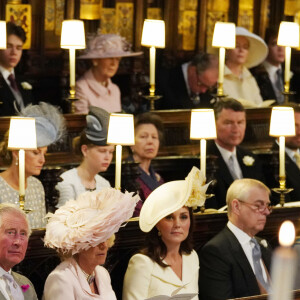 Le prince William, duc de Cambridge, Le prince Charles, prince de Galles, Camilla Parker Bowles, duchesse de Cornouailles, Kate Middleton, duchesse de Cambridge, Le prince Andrew, duc d'York, La princesse Beatrice d'York, La princesse Eugenie d'York et Jack Brooksbank - Cérémonie de mariage du prince Harry et de Meghan Markle en la chapelle Saint-George au château de Windsor, Royaume Uni, le 19 mai 2018.