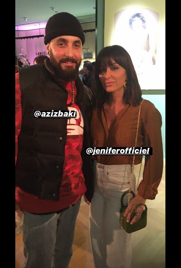 Le danseur et chorégraphe Aziz Baki et Jenifer assistent à la soirée de Fashion Week organisée par Lancel. Paris, le 26 février 2020.